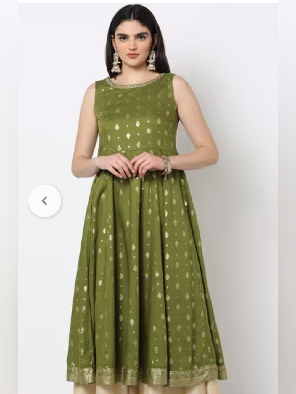 Avaasa Womens Medium Dress Sleeveless Flared Anarkali/ Maxi Kurta Olive Green